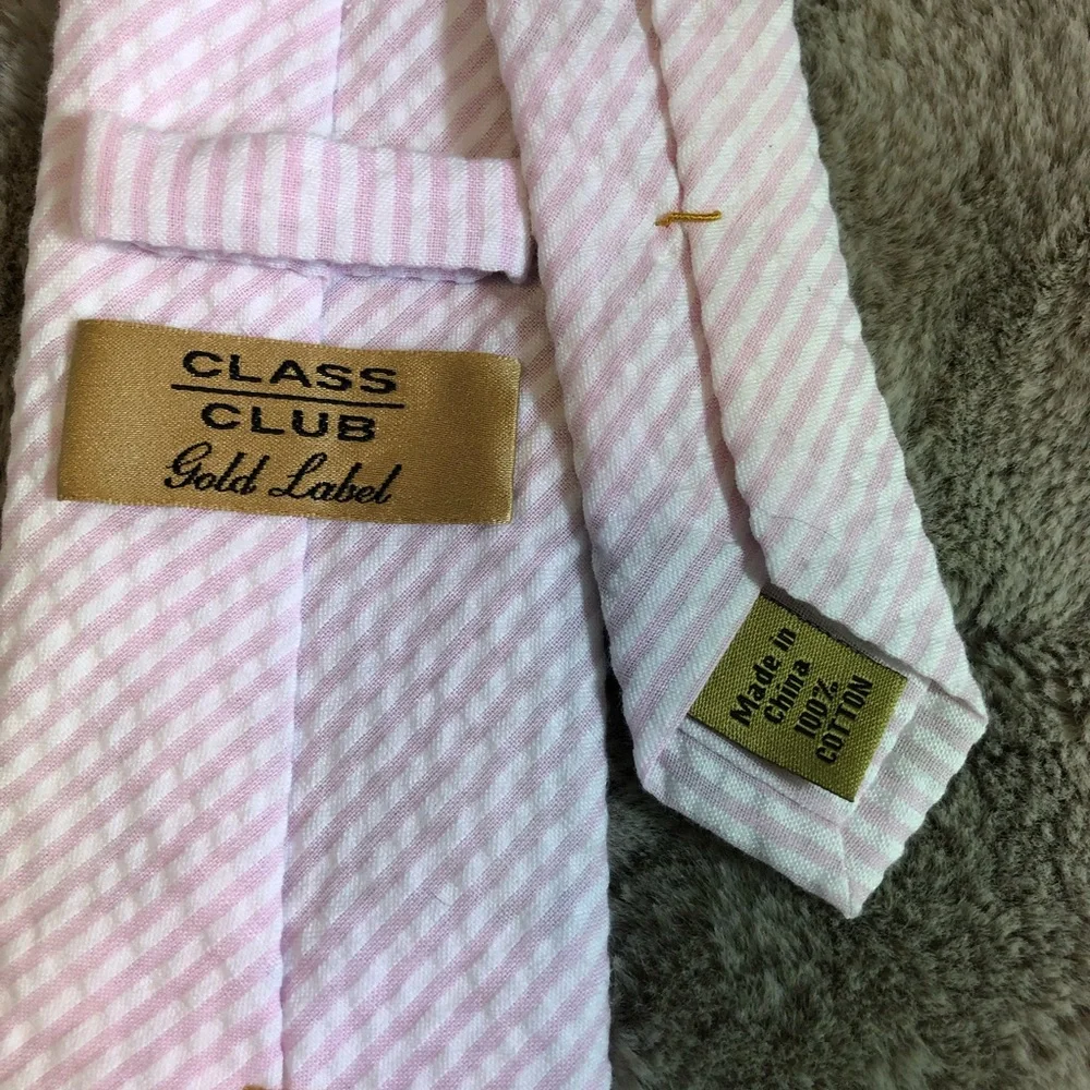 NWOT Boys Pink‎ & White Seer Sucker Tie Class Club Gold Label. Spring/Easter